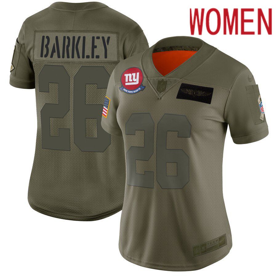 Women New York Giants #26 Barkley Green Nike Olive Salute To Service Limited NFL Jerseys->women nfl jersey->Women Jersey